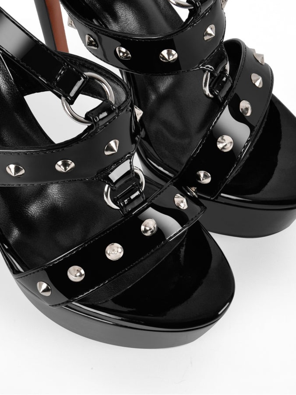 Black Studded Patent Platform Sandals - Picture 3 of 7